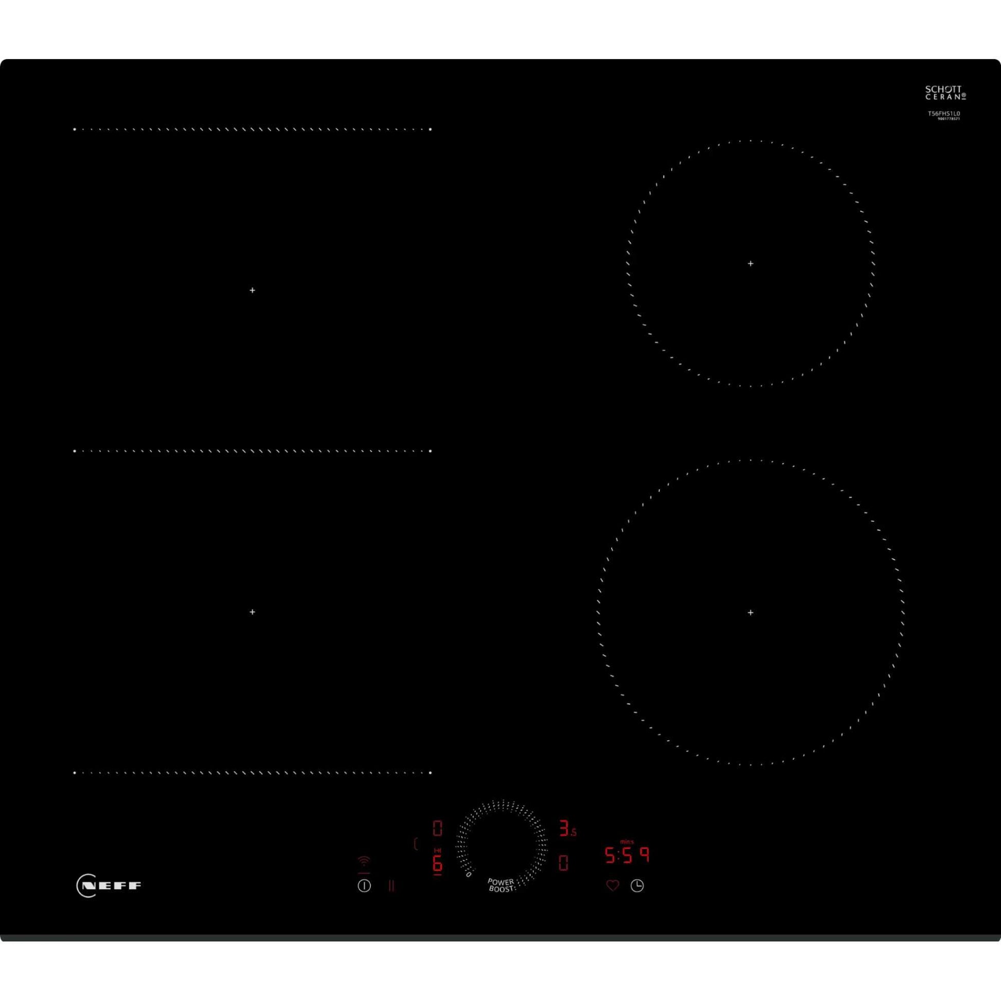 NEFF T56FHS1L0 N 70 60cm 4 Zone Smart Induction Hob - Black