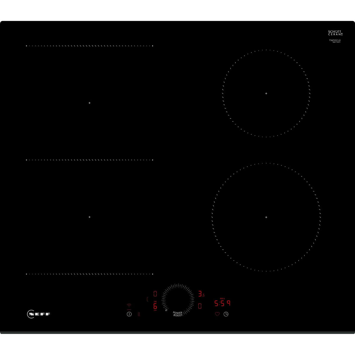 NEFF T56FHS1L0 N 70 60cm 4 Zone Smart Induction Hob - Black