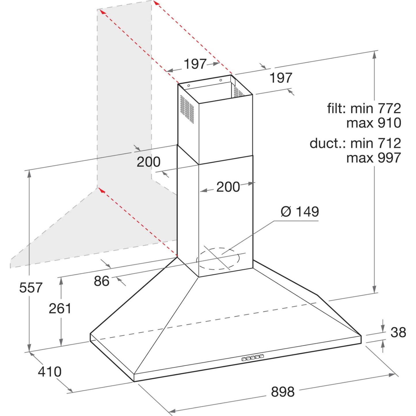 Hotpoint PHPN9.5FLMX/1 90cm Chimney Pyramid Cooker Hood - Stainless Steel