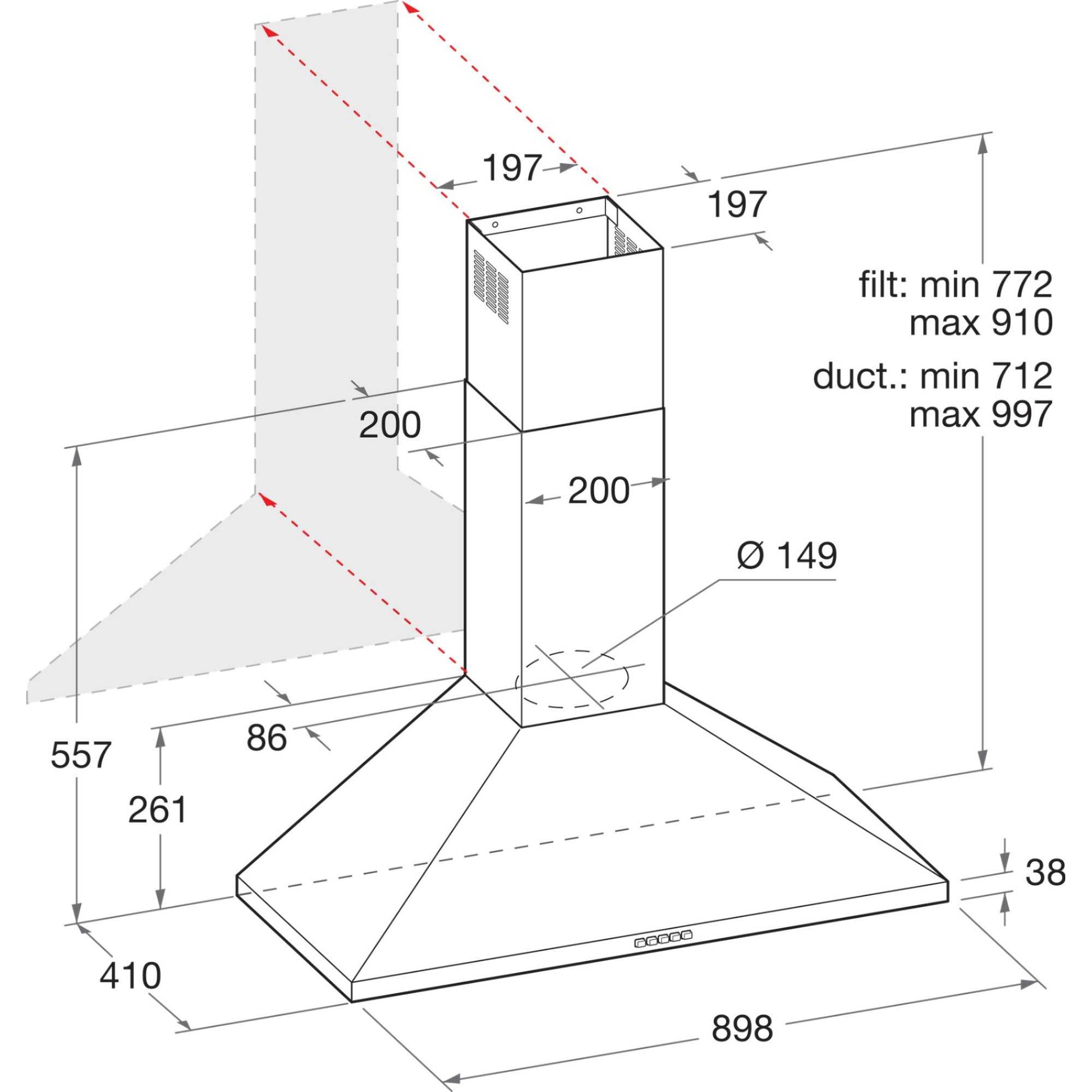 Hotpoint PHPN9.5FLMX/1 90cm Chimney Pyramid Cooker Hood - Stainless Steel