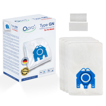 Qpro Premium OEM Quality Made In Germany Vacuum Cleaner Dust Bags Compatible With Miele Models - C2, C3, C1, S8, S5, S2 GN Type (Pack of 4 Bags + 2 Filters) - Includes Rainbow Air Fresheners