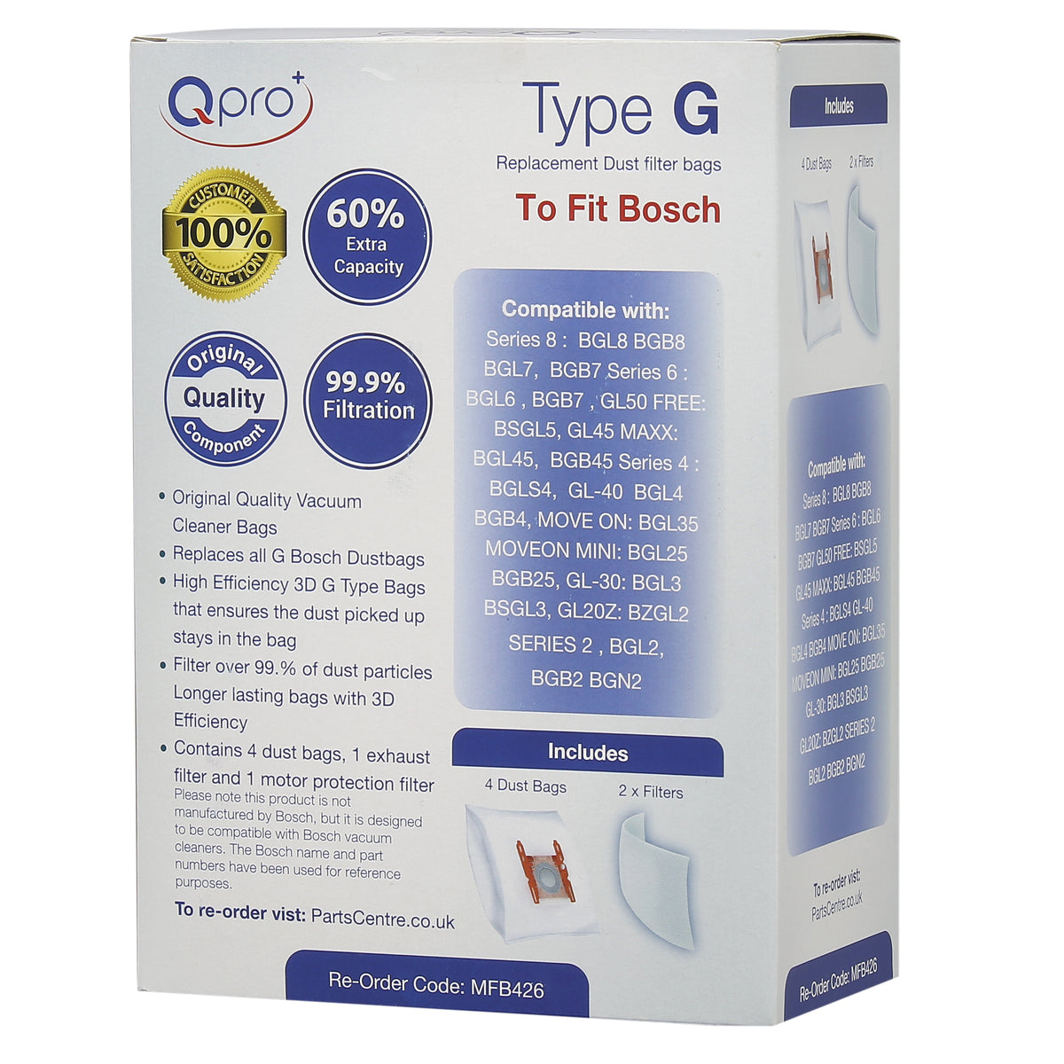 Siemens Type G ALL Vacuum Cleaner Microfibre Dust Bags & Filters  - 17003048 (Pack of 4 + 2 Filters)