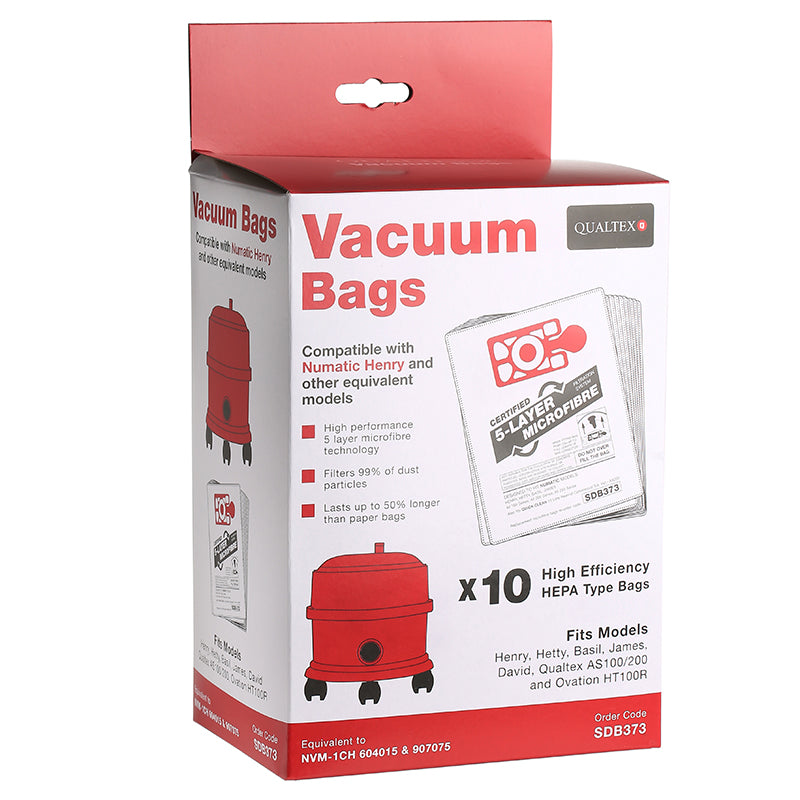 Vacuum Cleaner Microfibre Bag (Pack of 10) - Boxed - Made To Fit Numatic Henry, Hetty, James, David, Harry, Basil Models - 907075 - NVM1CH