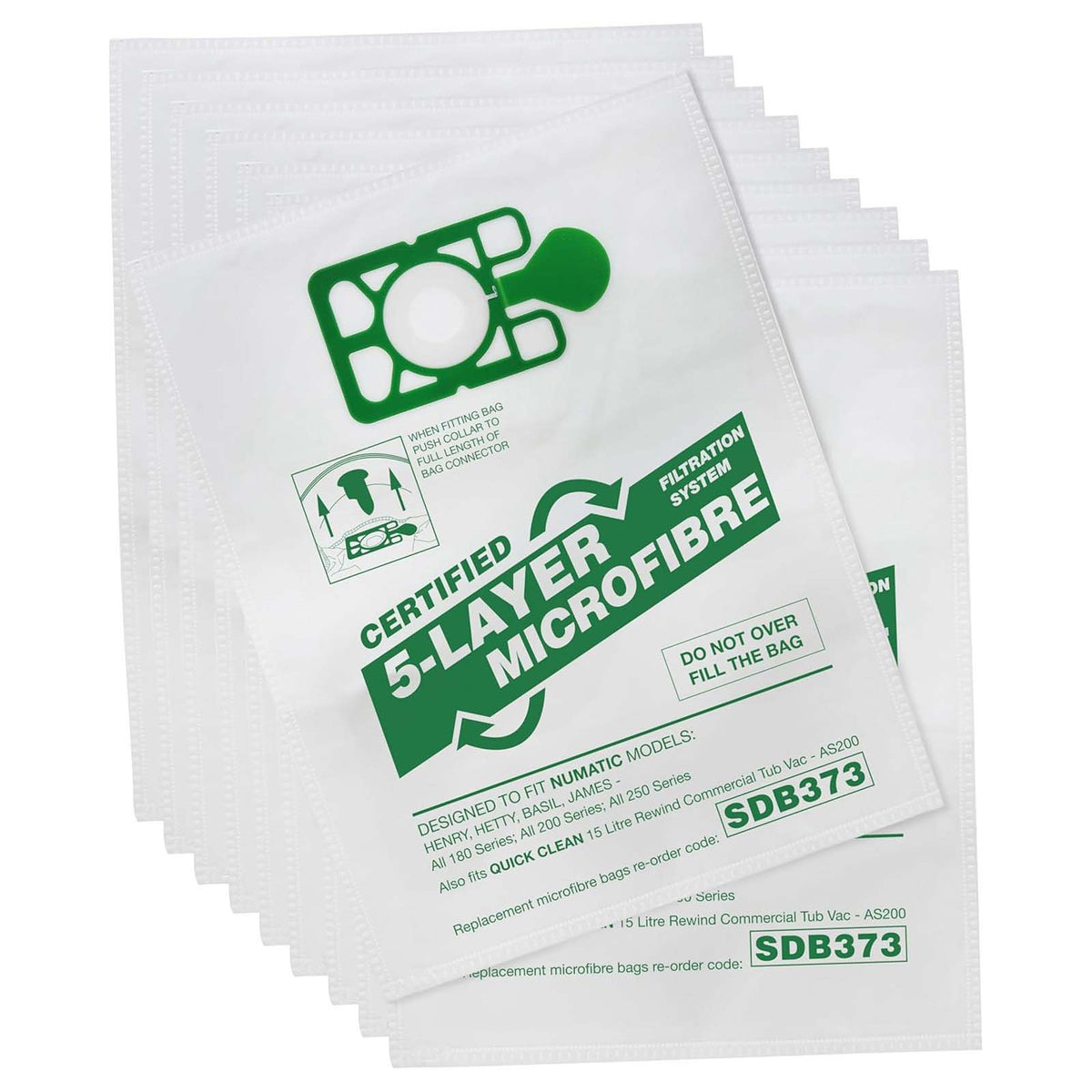 Vacuum Cleaner Microfibre Bag (Pack of 10) - Polybag  - Made To Fit Numatic Henry, Hetty, James, David, Harry, Basil Models - 907075 - NVM1CH