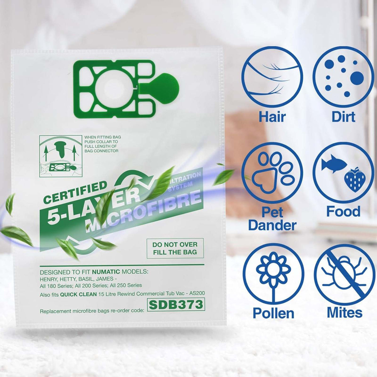 Vacuum Cleaner Microfibre Bag (Pack of 10) - Polybag  - Made To Fit Numatic Henry, Hetty, James, David, Harry, Basil Models - 907075 - NVM1CH