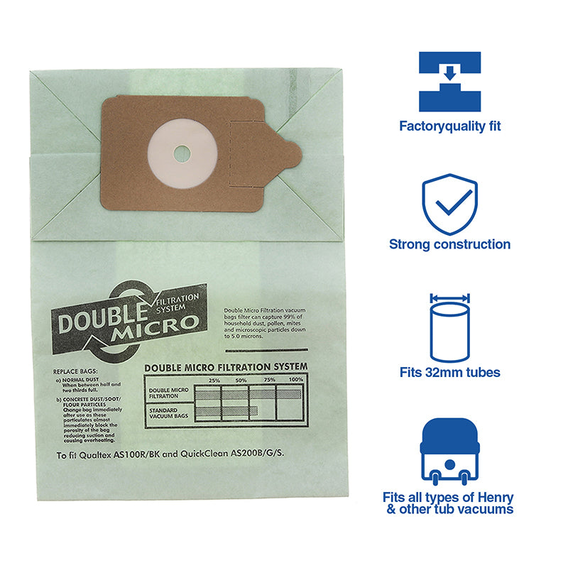 Vacuum Cleaner Paper Bag  (Pack of 10)  - Made To Fit Numatic Henry, Hetty, James, David, Harry, Basil Models - NVM1C