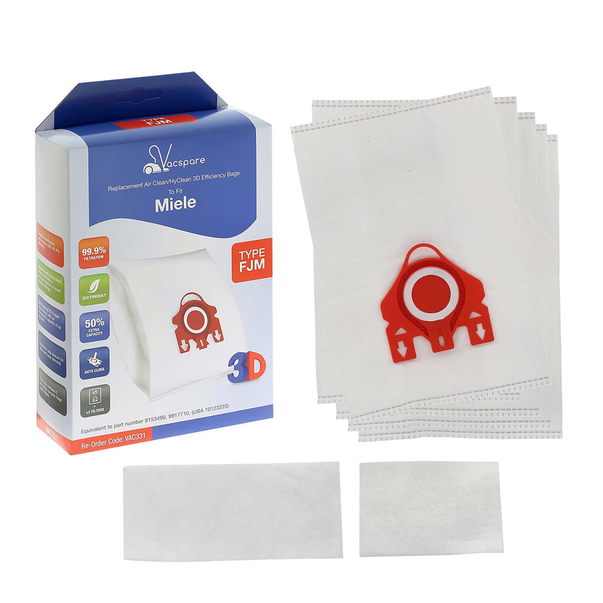 Vacspare Microfibre Bag - FJM (Pack of 5) - Compatible With Miele Vacuum Cleaners