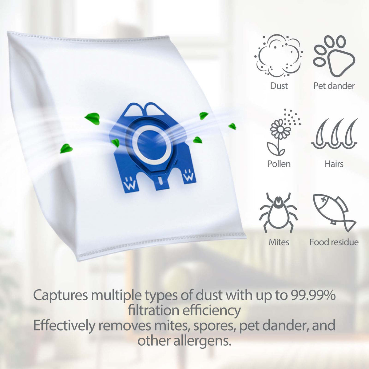 Vacspare Microfibre Bag - GN (Pack of 5)  & 2 filters- Compatible With Miele Vacuum Cleaners