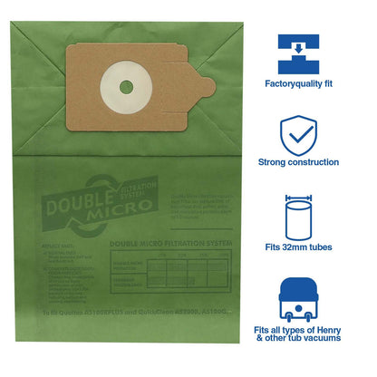 Vacuum Cleaner Paper Bag  (Pack of 5)  - Made To Fit Numatic Henry, Hetty, James, David, Harry, Basil Models - NVM1C