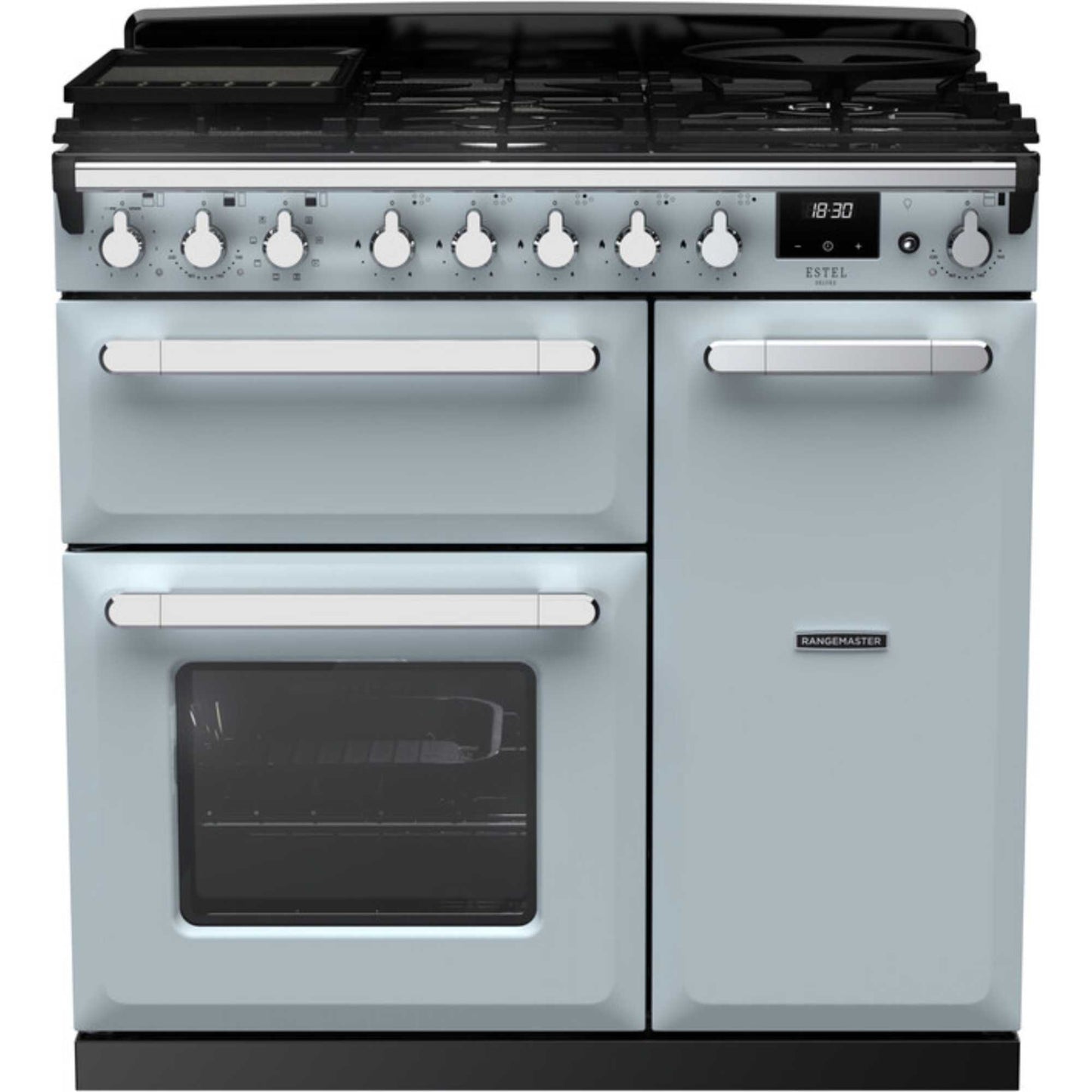 Rangemaster Estel Deluxe 90 90cm Dual Fuel Range Cooker - ESDL90DFPMSB/CM1