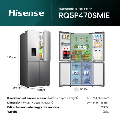 Hisense American Style Fridge Freezer 60/40 Total No Frost - Inox - RQ5P470SMIE