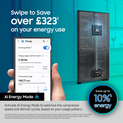 Samsung Bespoke Series 6 American Style Fridge Freezer 50/50 No Frost - Black Doi - RS70F64KEFEU