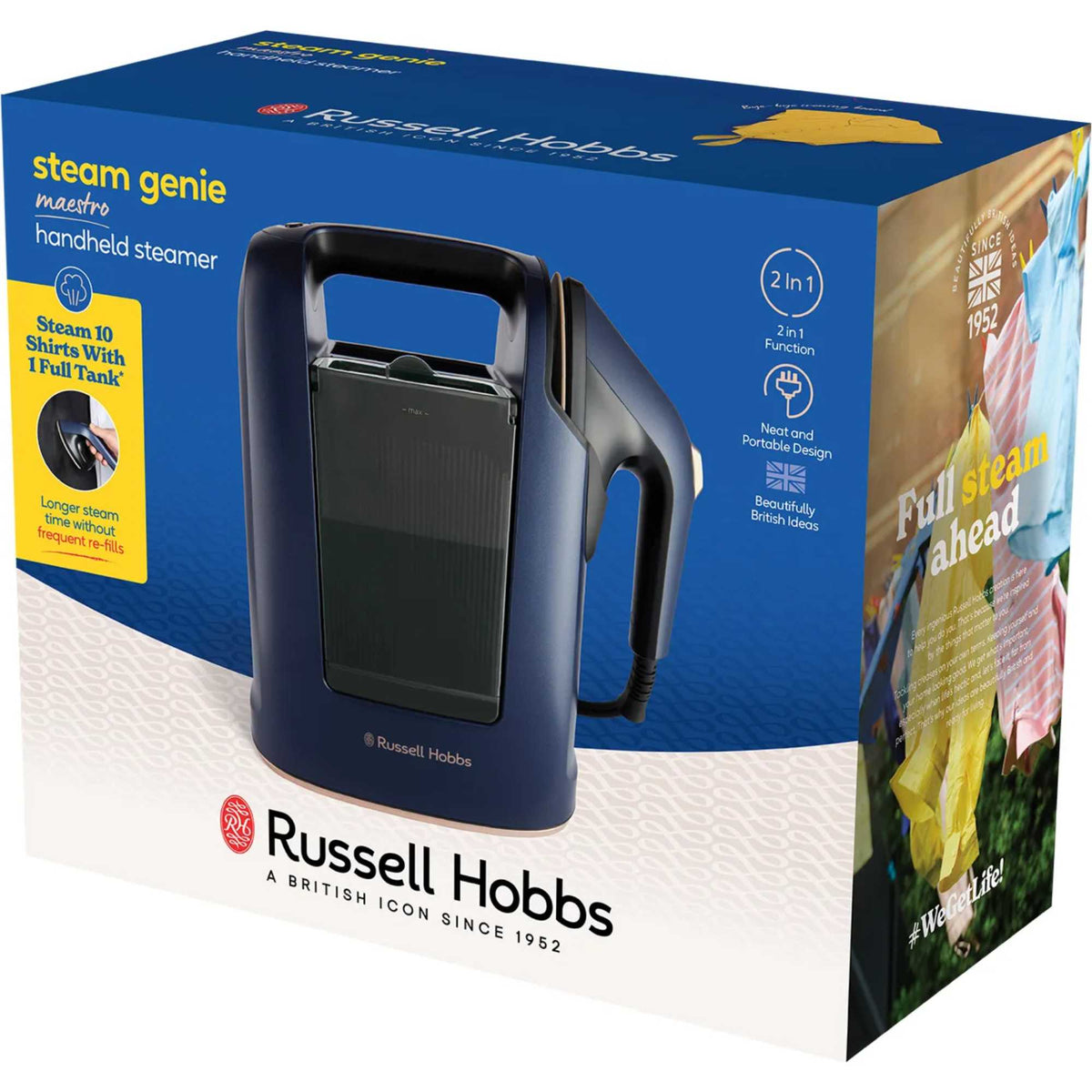Russell Hobbs 27600 Steam Genie Maestro 2-in-1 Handheld Steamer - Blue