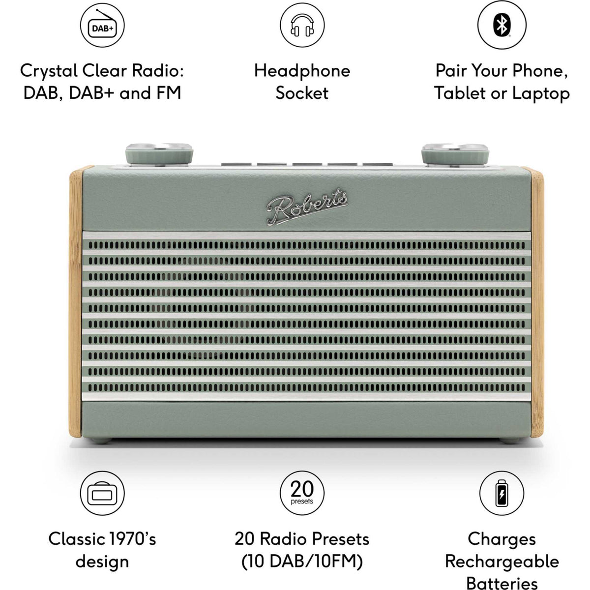 Roberts Rambler UNO DAB/DAB+/FM RDS Radio with Bluetooth - Duck Egg