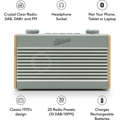 Roberts Rambler UNO DAB/DAB+/FM RDS Radio with Bluetooth - Duck Egg