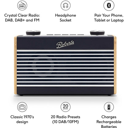 Roberts Rambler UNO DAB/DAB+/FM RDS Radio with Bluetooth - Navy Blue