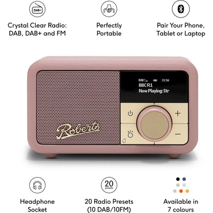 Roberts Revival Petite 2 DAB/DAB+/FM Bluetooth Portable Radio - Dusky Pink