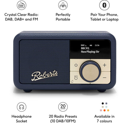 Roberts Revival Petite 2 DAB/DAB+/FM Bluetooth Portable Radio - Midnight Blue