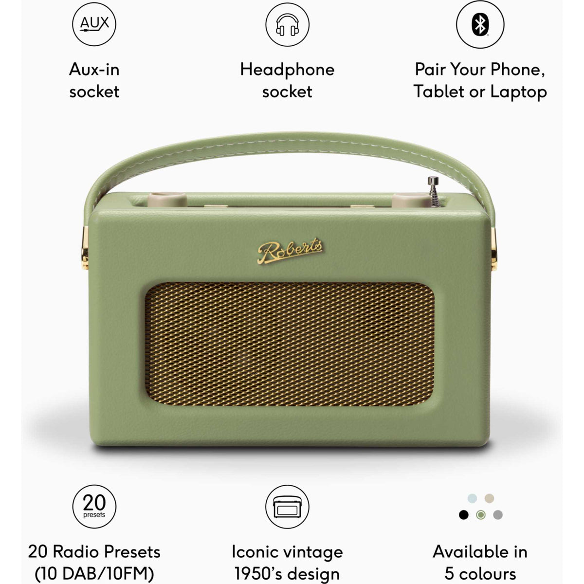 Roberts RD70L 1950s Style Clock Radio - Leaf