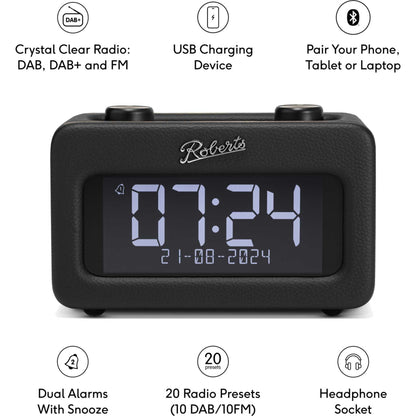 Roberts REV-RESTBK Revival Rest FM/DAB+ Bluetooth Alarm Clock Radio - Black