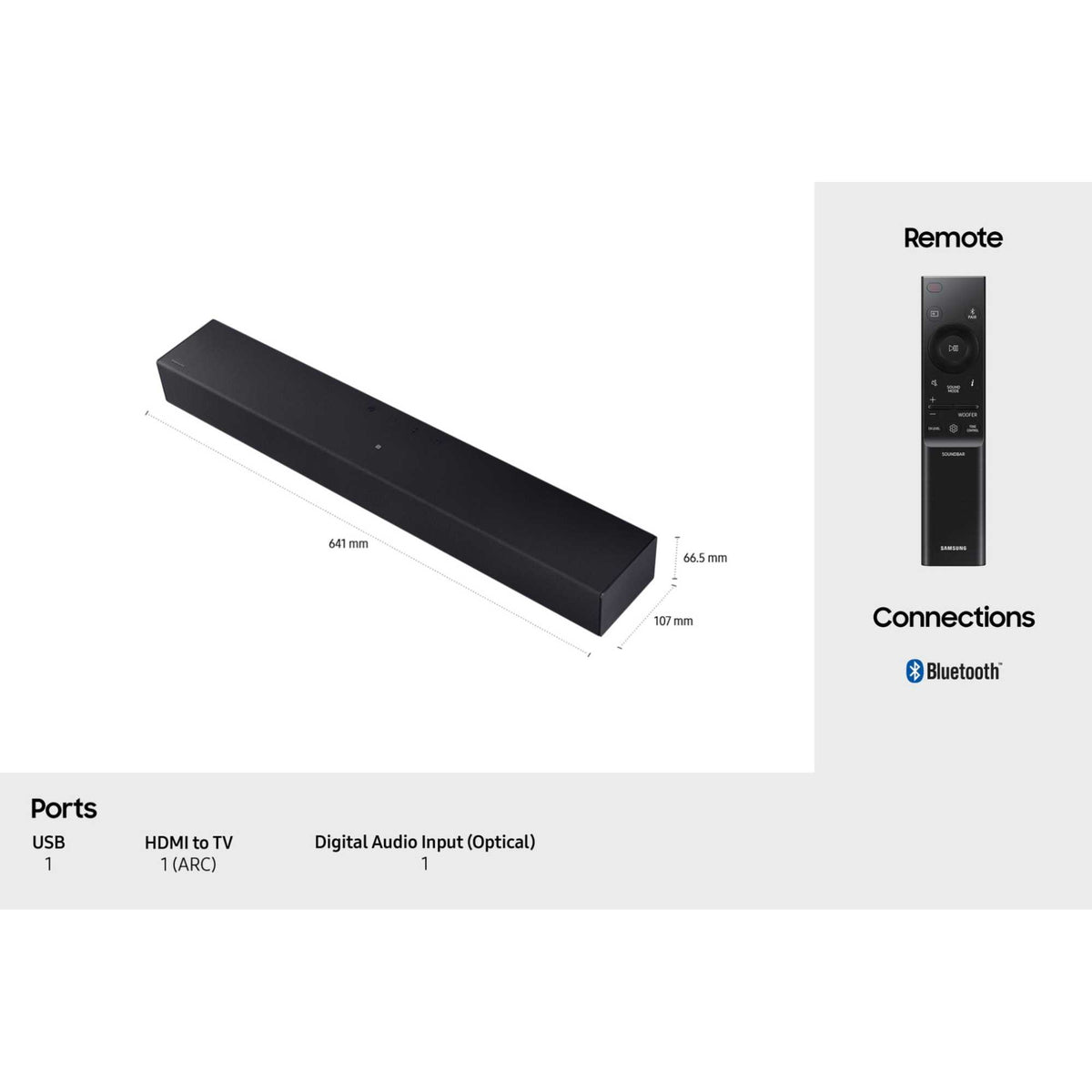 Samsung HW-B400F B-Series 2.0ch Soundbar with Built-In Subwoofer - Black