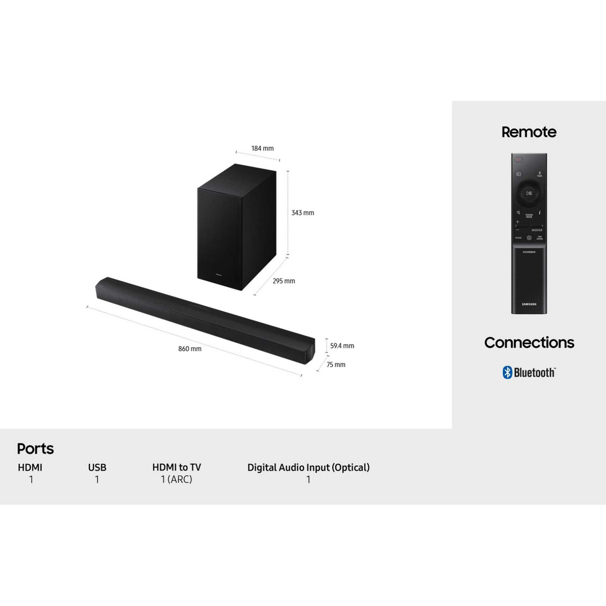 Samsung HWB650F 3.1ch 370W Soundbar with Wireless Subsoofer - Black