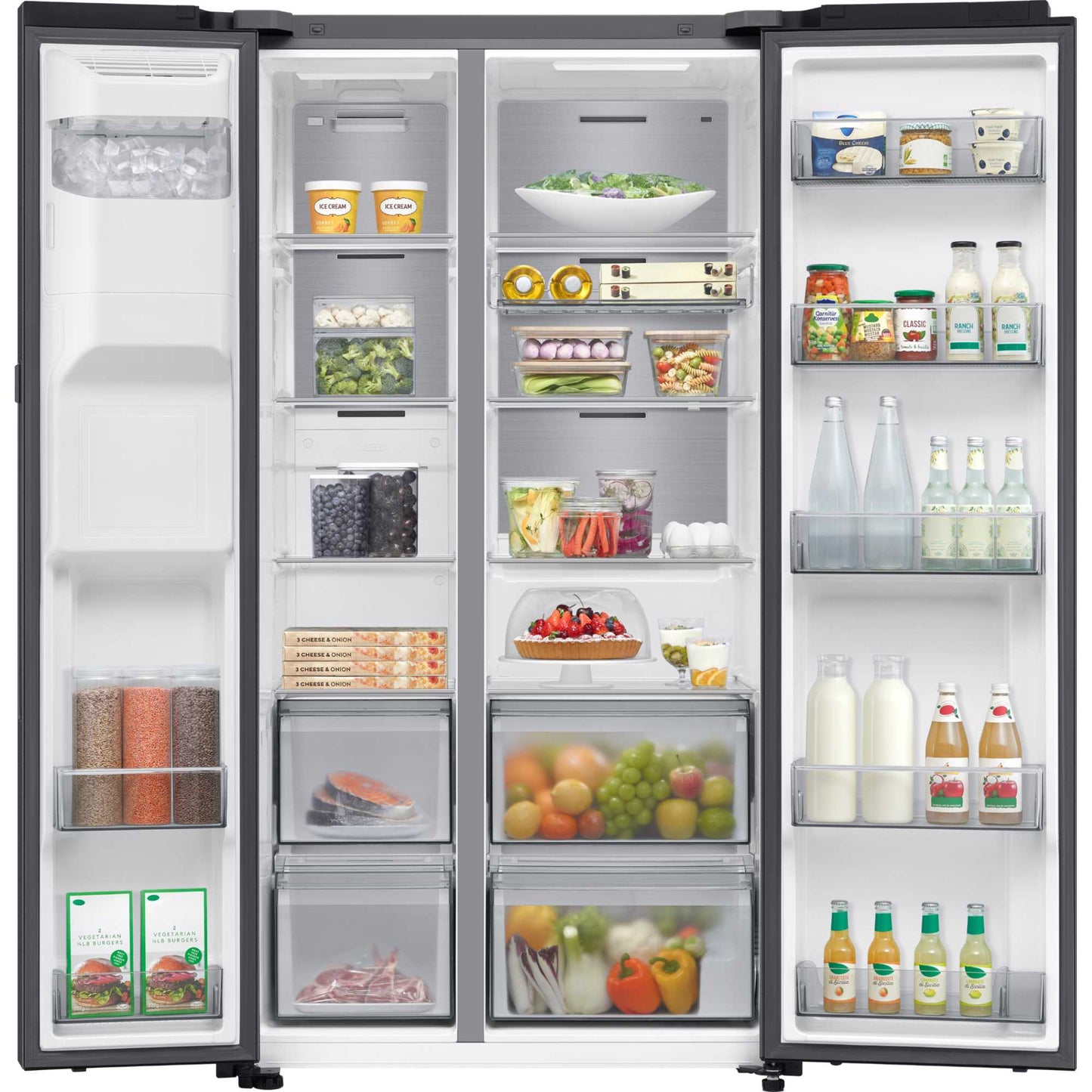 Samsung Family Hub 9" American Style Fridge Freezer 60/40 Total No Frost - Black - RS90F64EEFEU
