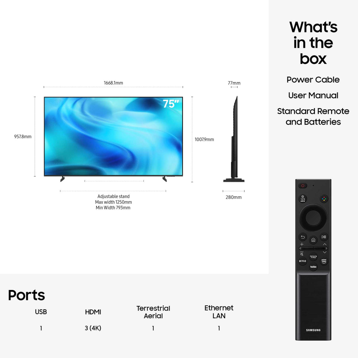 Samsung U8020H 75" 4K Ultra HD Vision AI Smart TV - UE75U8020H