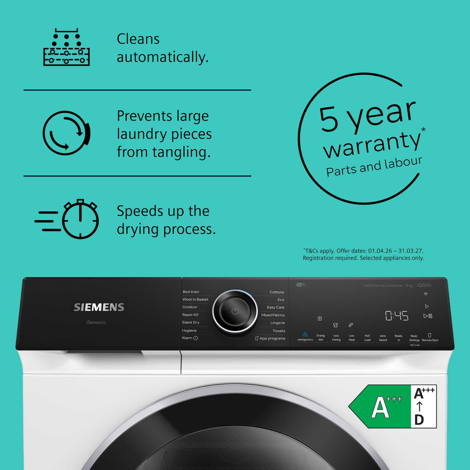 Siemens iQ500 9kg Heat Pump Tumble Dryer - WQ46H2D9GB