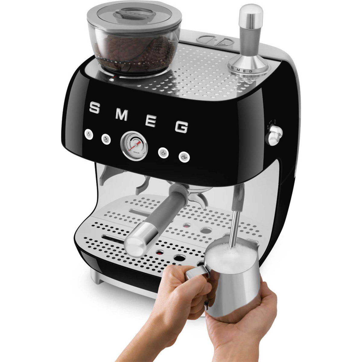 Smeg EGF03BLUK 50's Style Espresso Coffee Machine with Grinder - Black