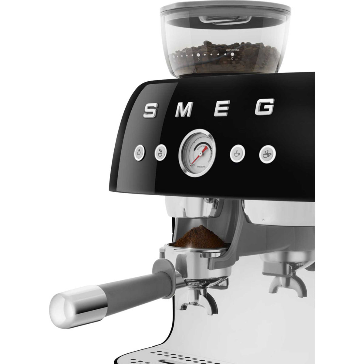 Smeg EGF03BLUK 50's Style Espresso Coffee Machine with Grinder - Black