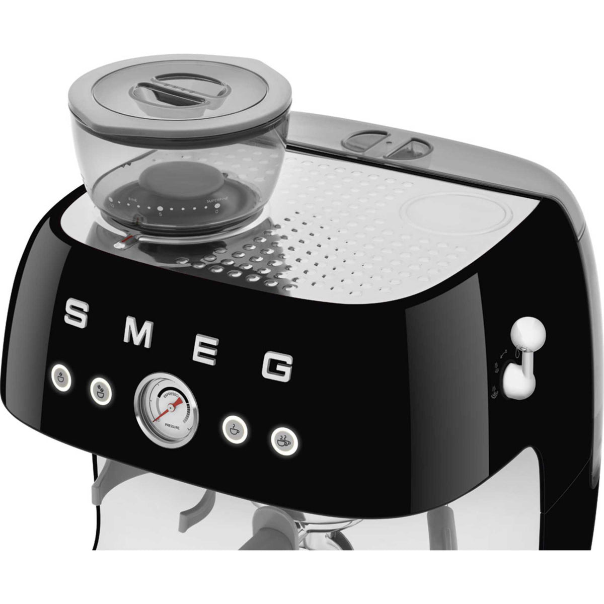 Smeg EGF03BLUK 50's Style Espresso Coffee Machine with Grinder - Black