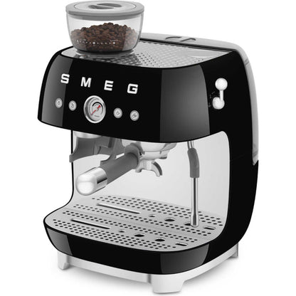 Smeg EGF03BLUK 50's Style Espresso Coffee Machine with Grinder - Black