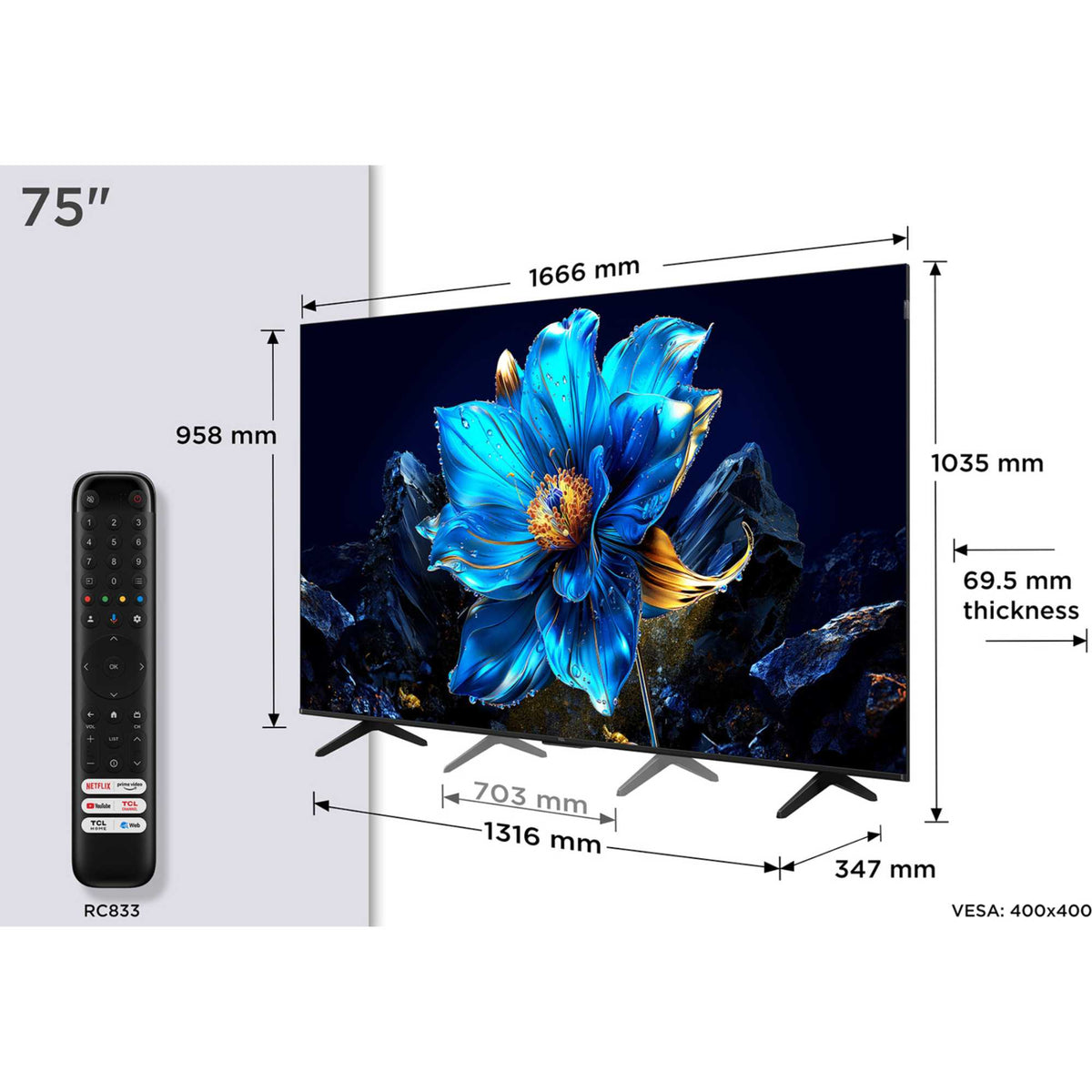 TCL P7K-UK 75" 4K Smart QLED Google TV - 75P7KUK