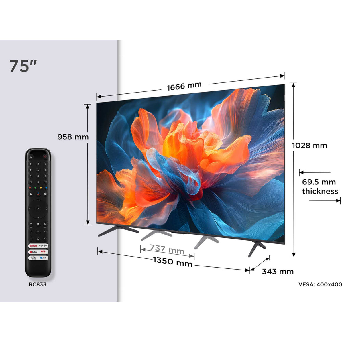 TCL 75T8C-UK 75" 4K QLED HDR PRO Smart TV - 75T8CUK