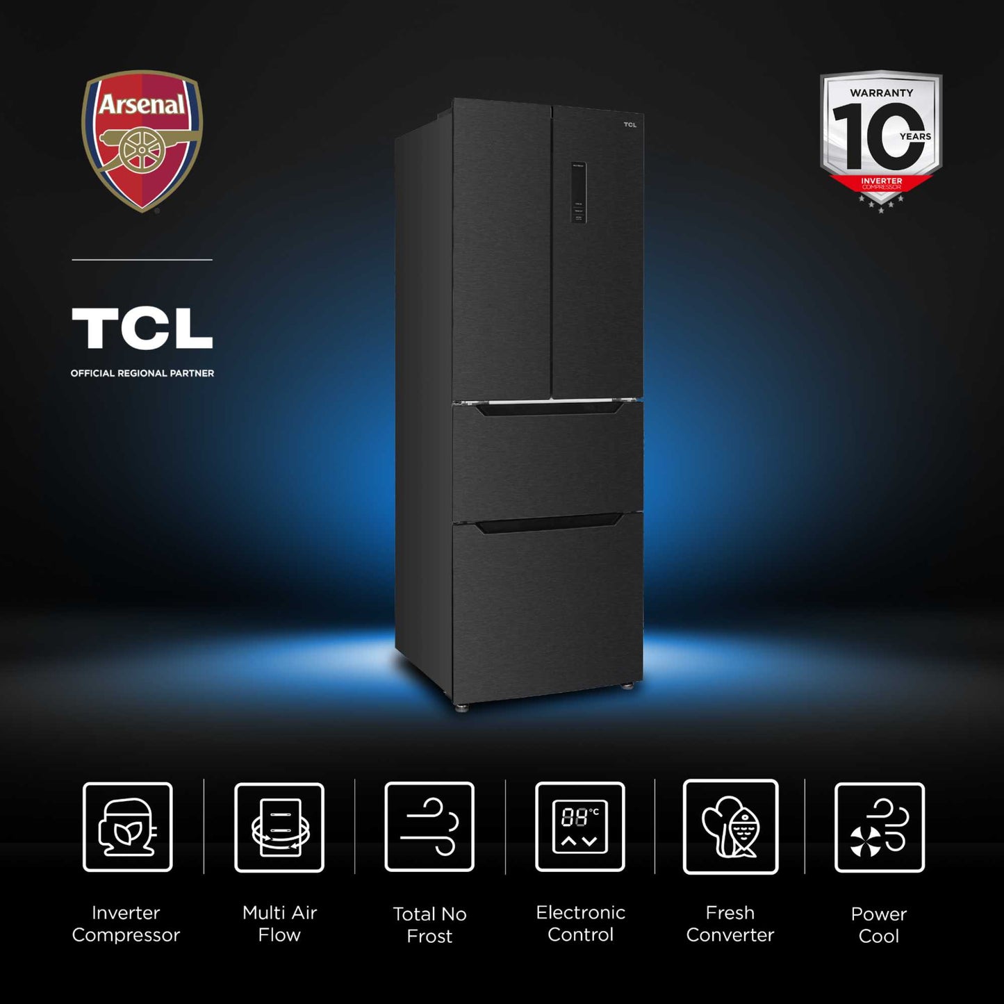 TCL American Style Fridge Freezer 50/50 Total No Frost - Black - RP320FBE0UK