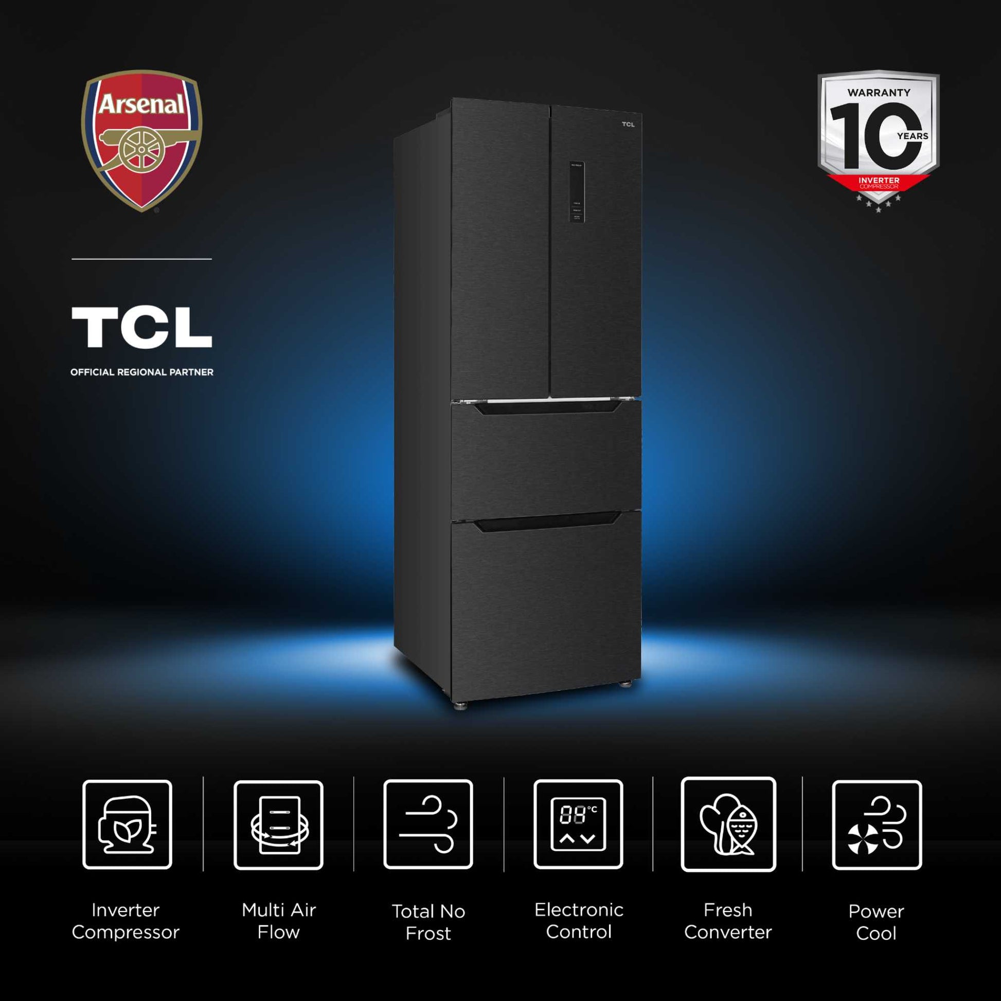 TCL American Style Fridge Freezer 50/50 Total No Frost - Black - RP320FBE0UK