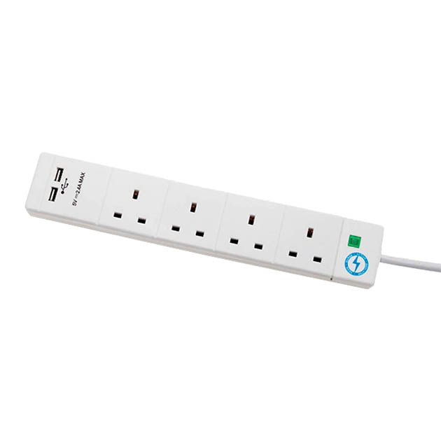 13A 2M 4Gang Extension Lead W. 2 USB Sockets