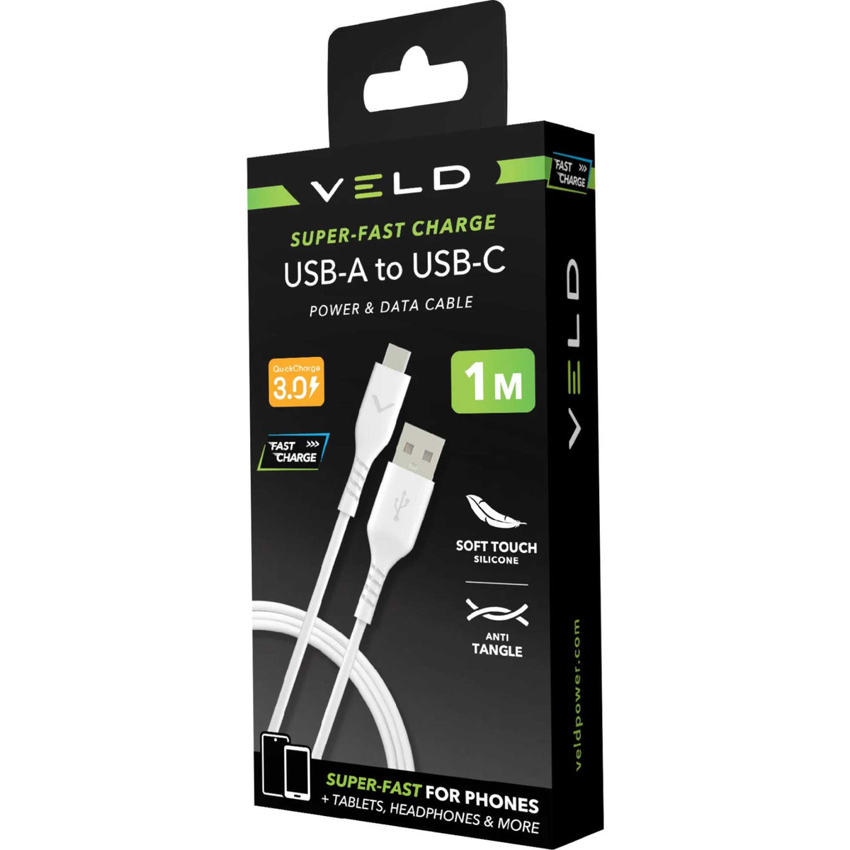 VELD VAC100W1 Super-Fast 1m USB-A TO USB-C Cable