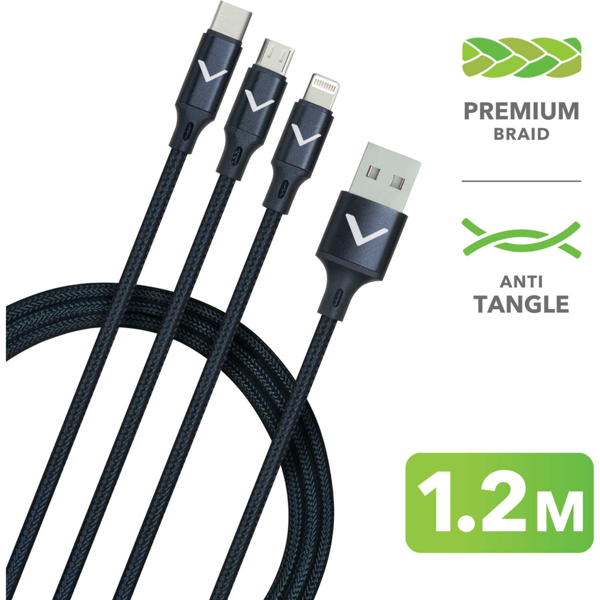 VELD VACLM100B12 3-in-1 1.2m USB Power Cable