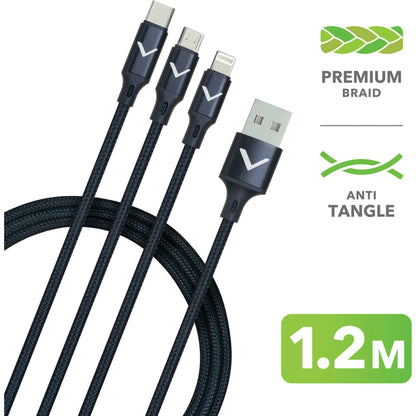 VELD VACLM100B12 3-in-1 1.2m USB Power Cable