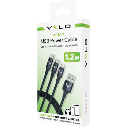 VELD VACLM100B12 3-in-1 1.2m USB Power Cable
