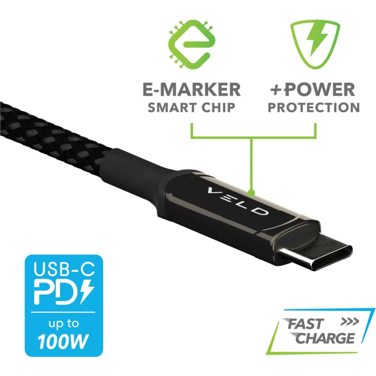 VELD VCC2E 2m 100w Super-Fast USB-C to USB-C Cable with E-Maker