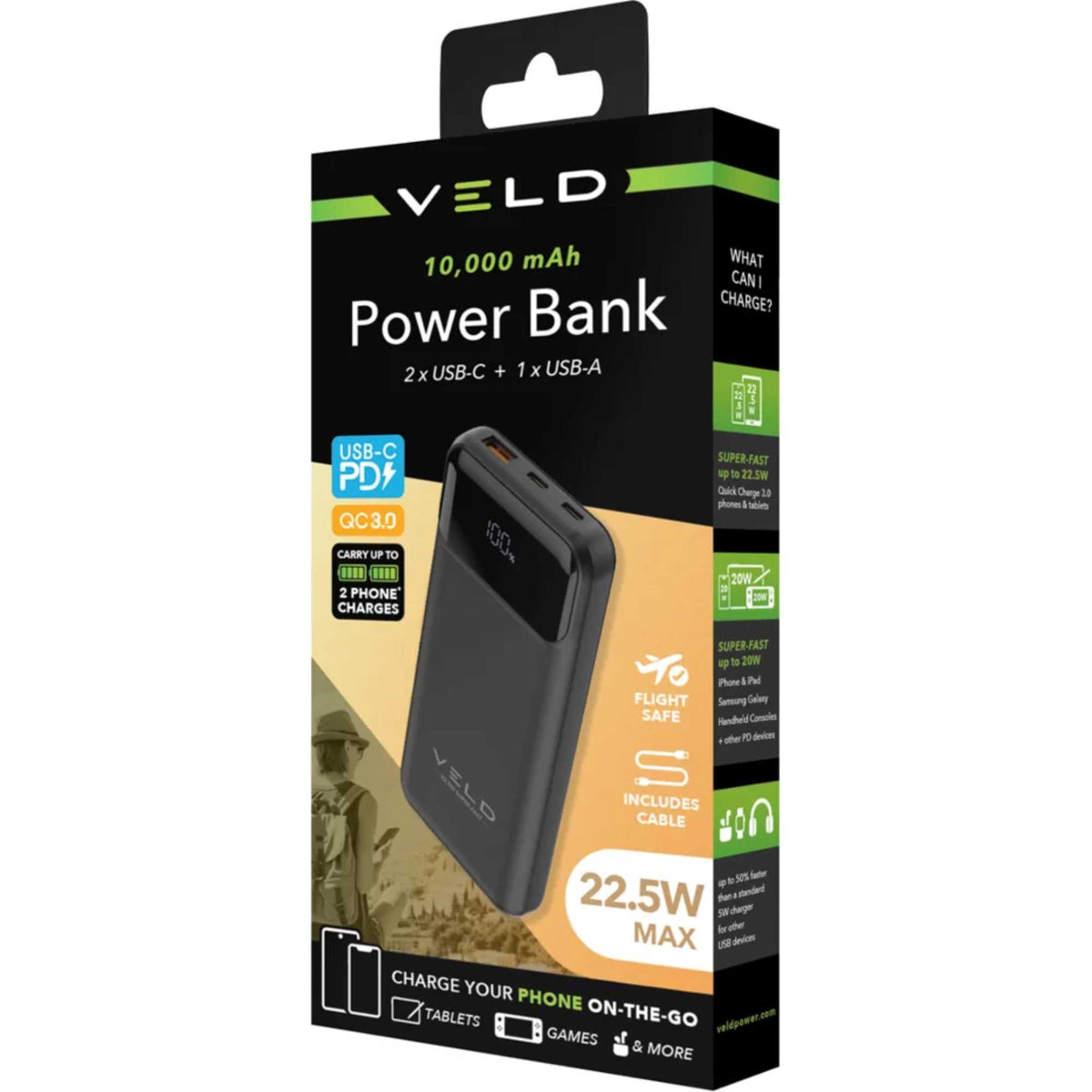 VELD VPB1022B Super-Fast 10,000mAh Power Bank - 22.5W