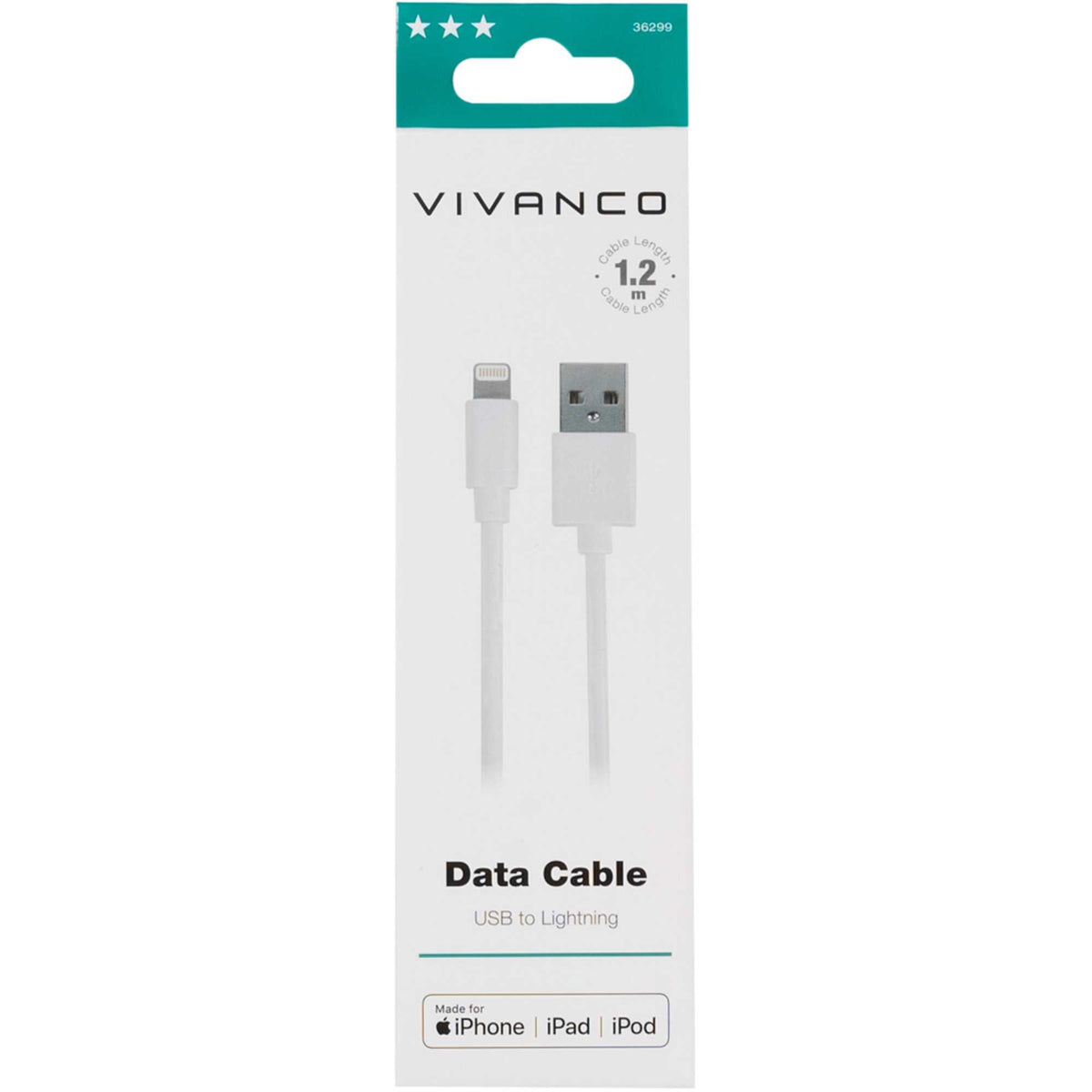 Vivanco 36299 1.2m Lightning USB Data Cable for Apple Devices