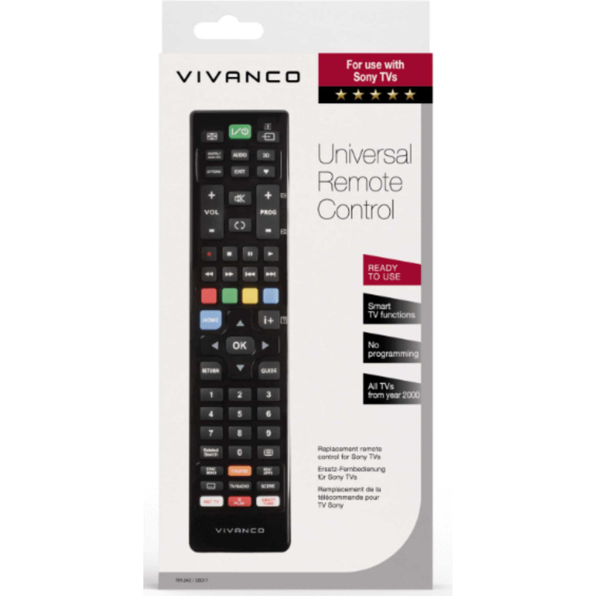 Vivanco 38017 Replacement Remote Control for Sony