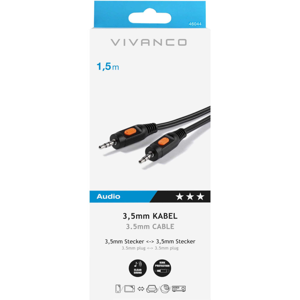 Vivanco 46044 1.5m Audio Lead 3.5mm to 3.5mm Connection - Black
