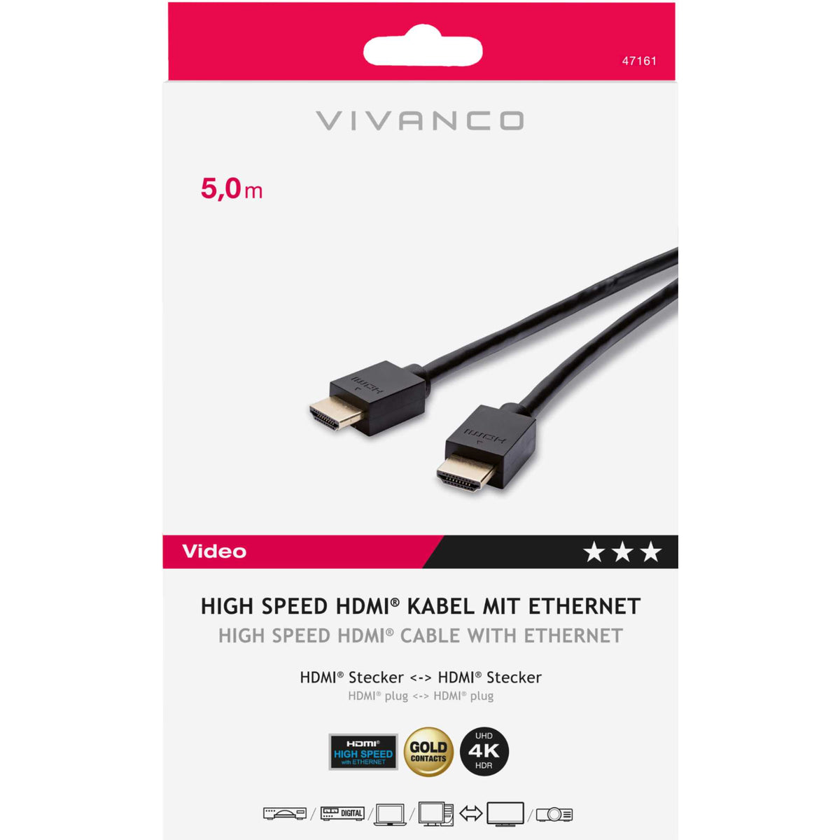 Vivanco 47161 5m HDMI 2.0 Cable with Ethernet & ARC