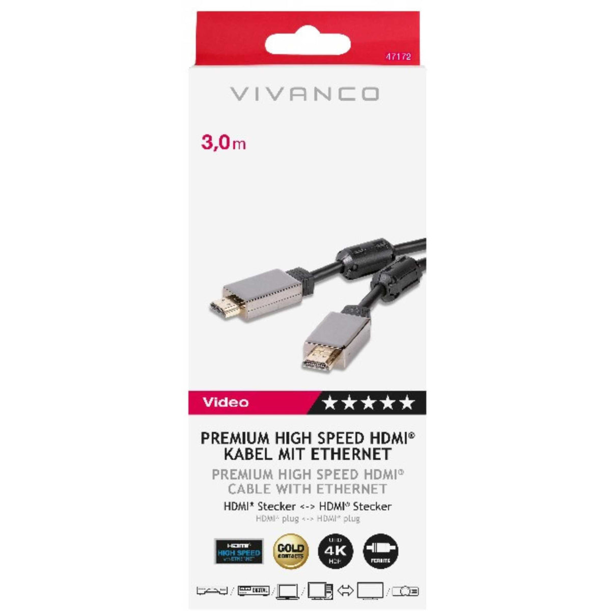Vivanco 47172 3M Premium High Speed HDMI Cable With Ethernet