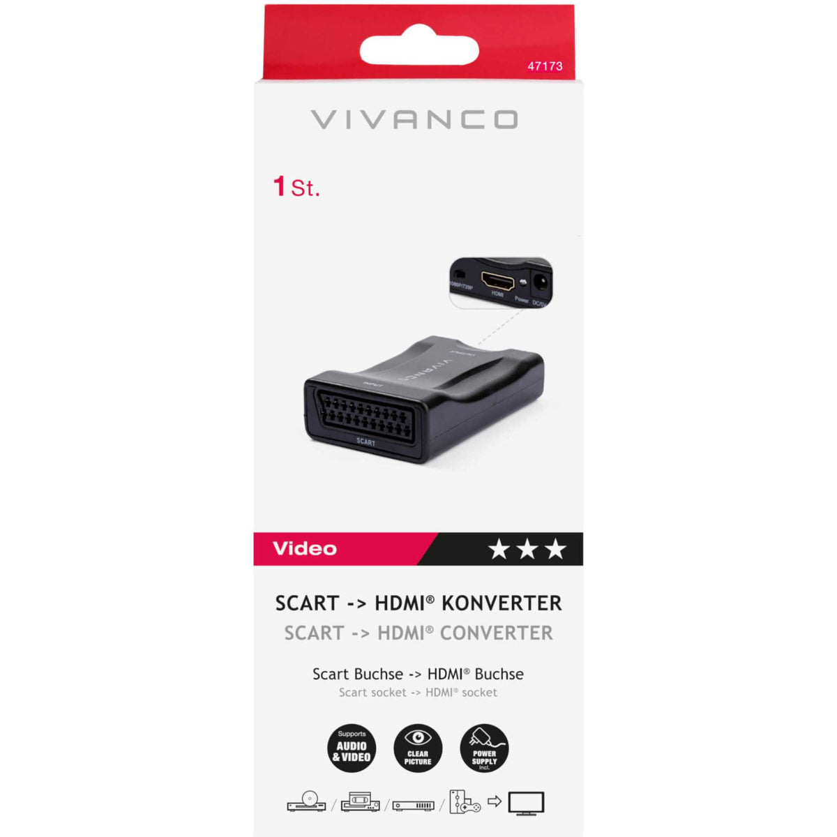 Vivanco 47173-SCART2HDMI Scart to HDMI Converter - Black